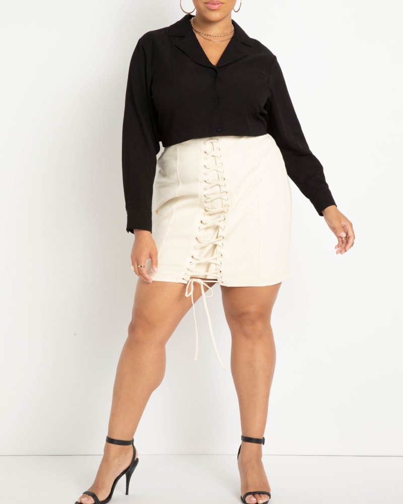 Plus Size Mickey Laceup Detail Mini Skirt | Buttercream
